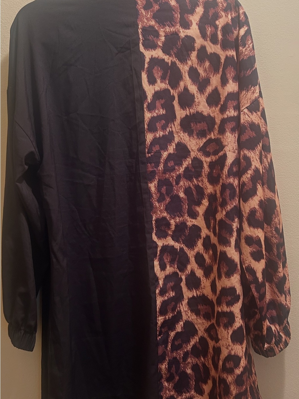 SHEIN Black and Brown Leopard Print Colorblock Blouse